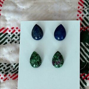 Teardrop Stone Earrings Pierced Earrings Set